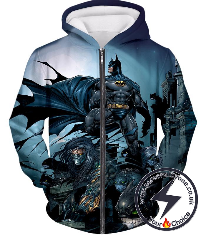 Cool Gotham Warrior Batman Conquering Villains Awesome Animated Zip Up Hoodie